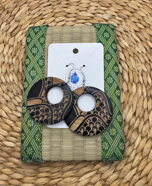 Tribal Round Wood Earrings