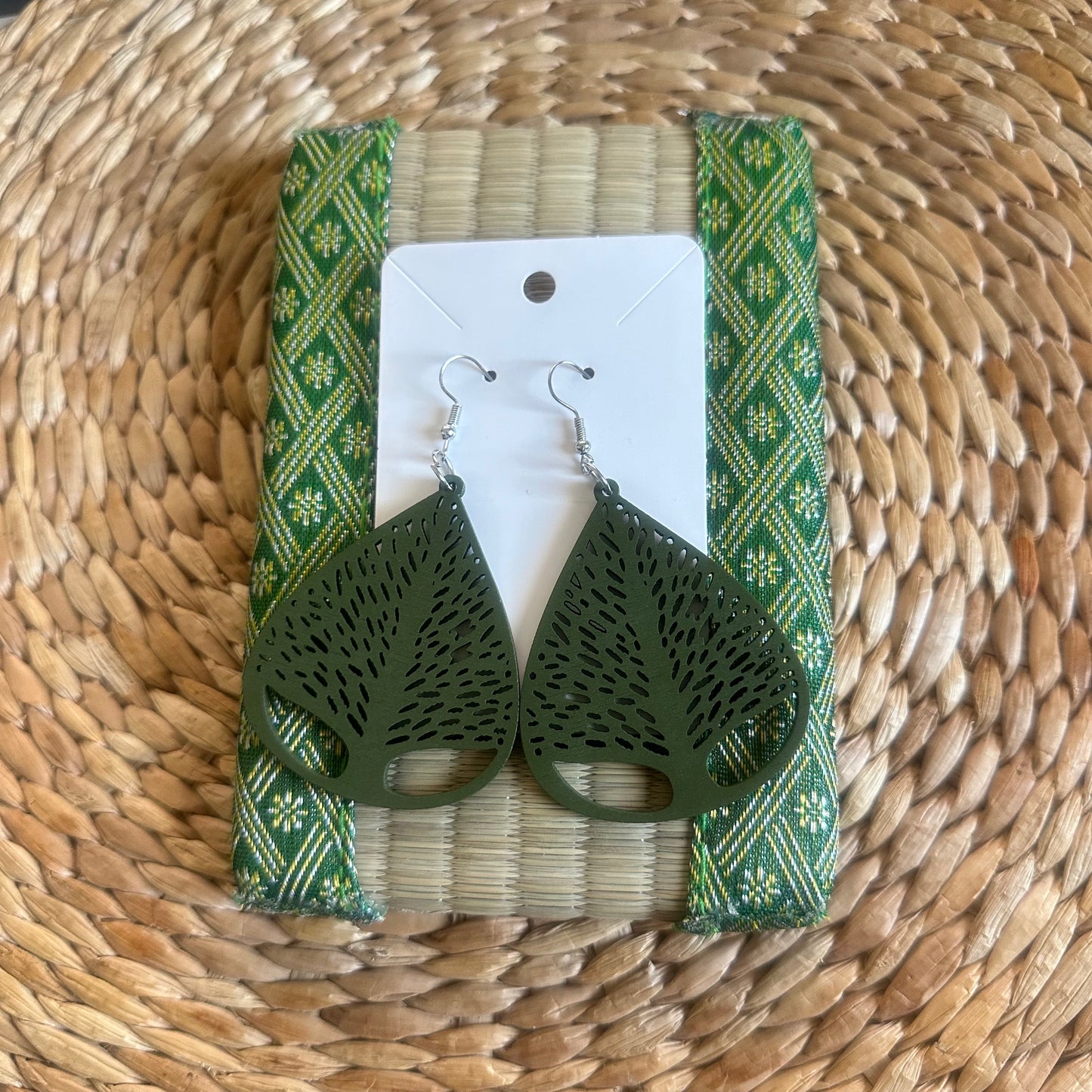 Green Teardrop Flower Earrings
