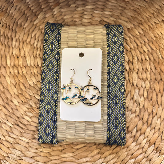 Two Flying Crane Earrings