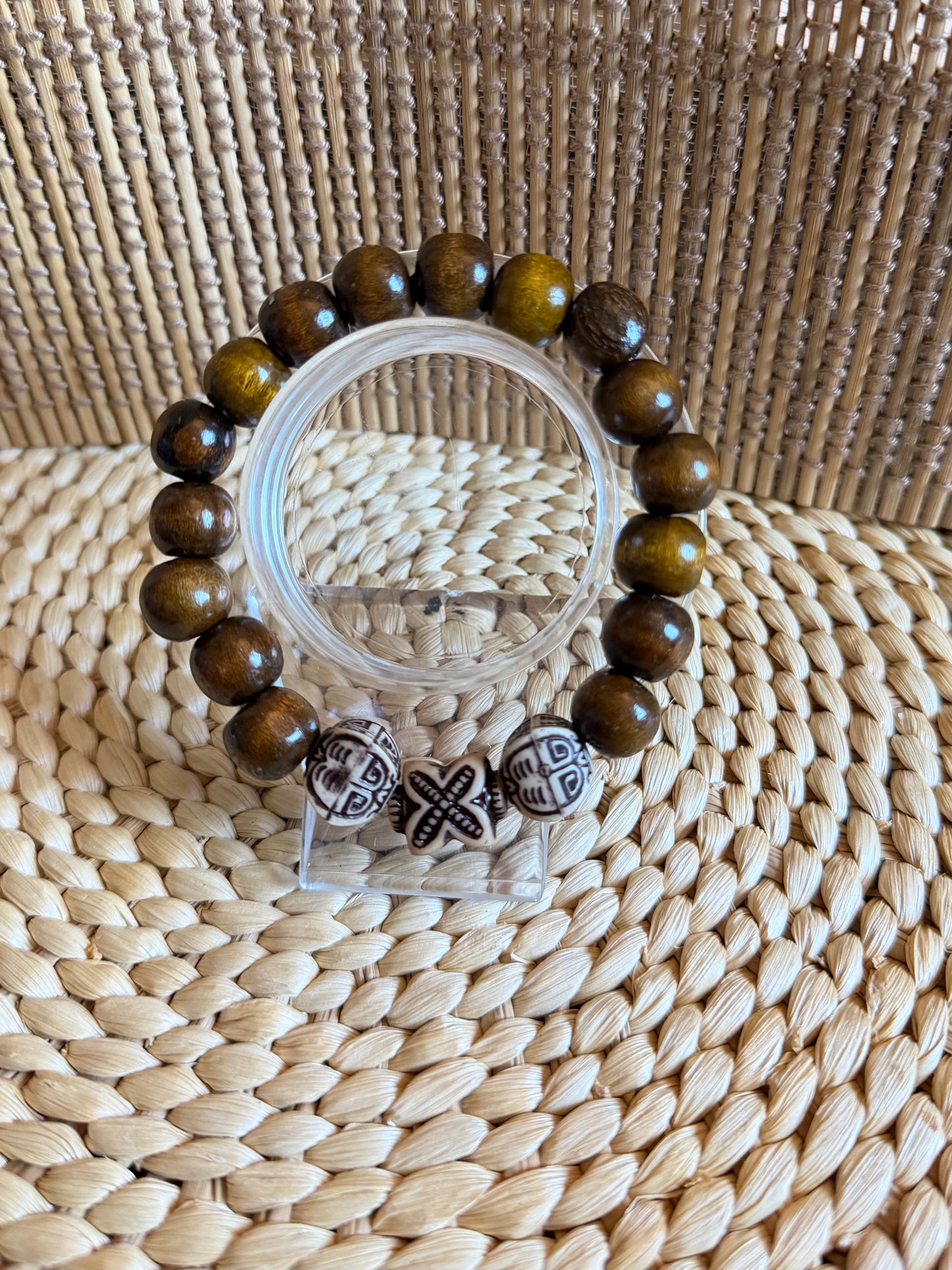 Wood Asian Charm Bracelet
