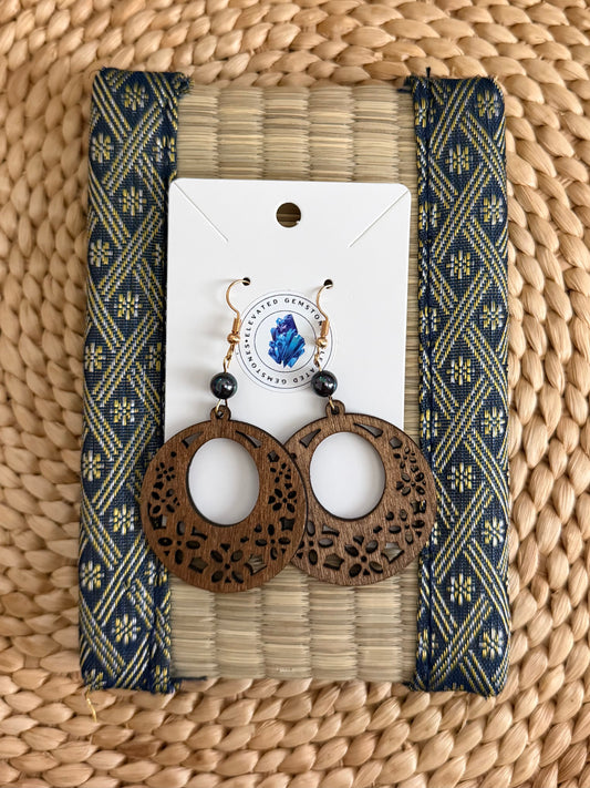 Peacock Pearl Wood Earrings