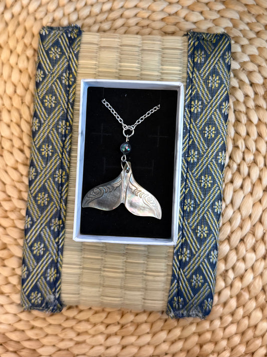 Peacock Abalone Mermaid Tail Necklace 20"