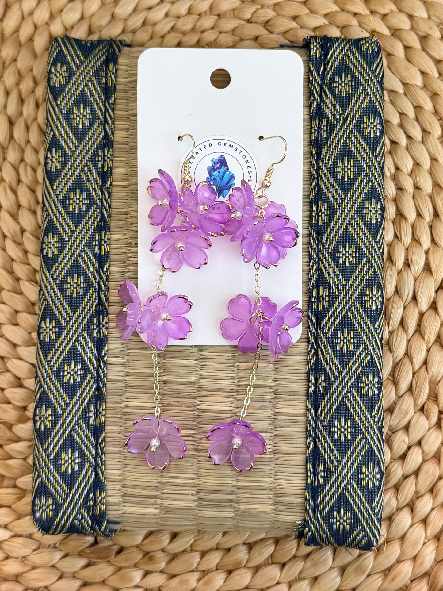 Purple Flower Pearl Dangle Earrings