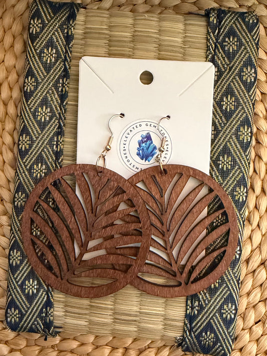 Brown Round Fern Earrings