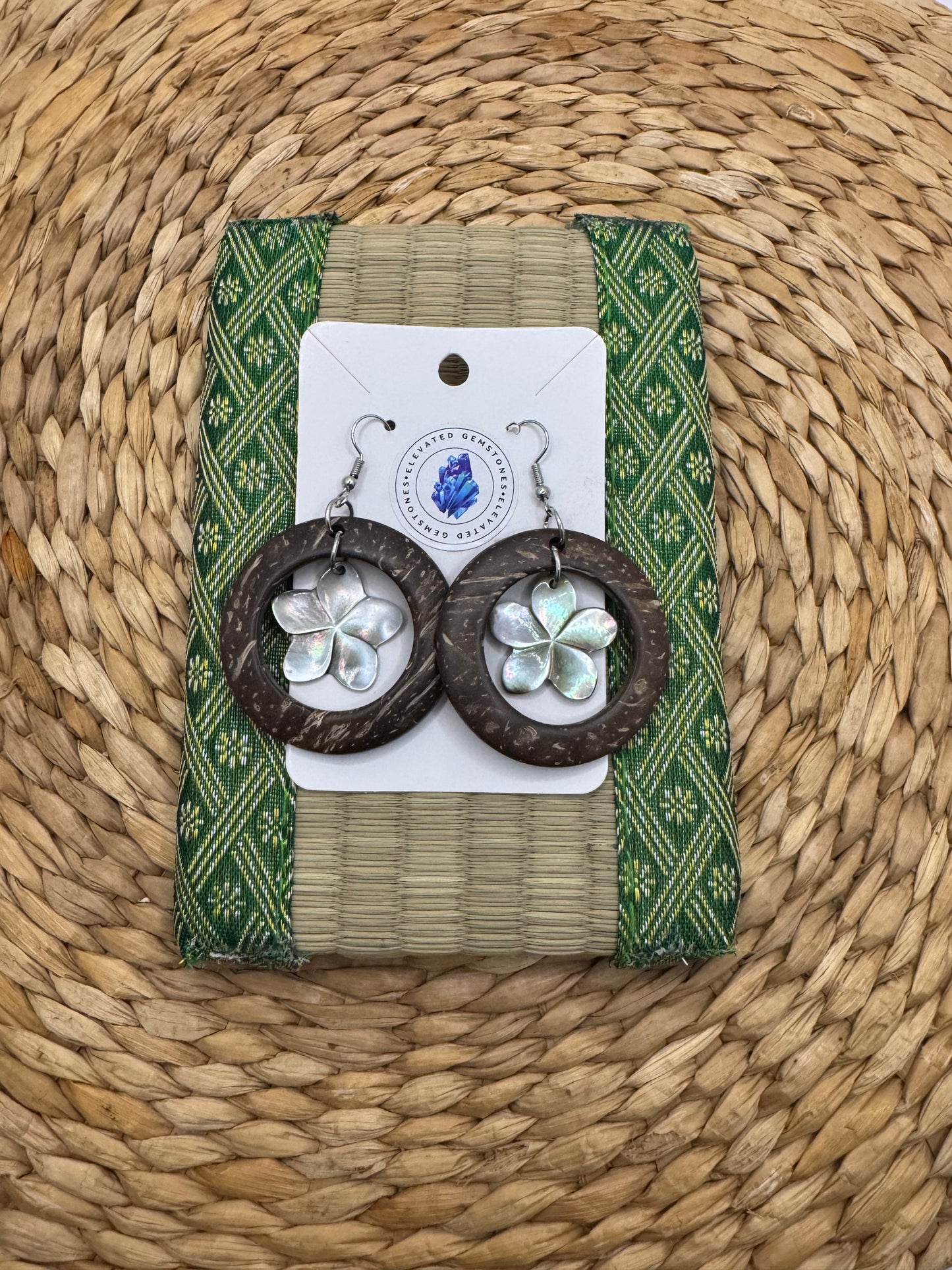 Coconut Plumeria White Shell Earrings