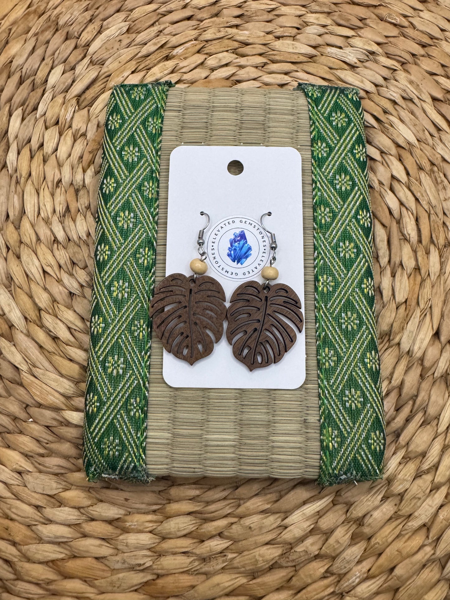 Brown Bead Monstera Earrings