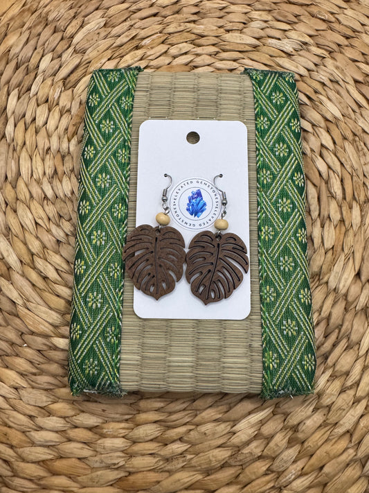 Brown Bead Monstera Earrings