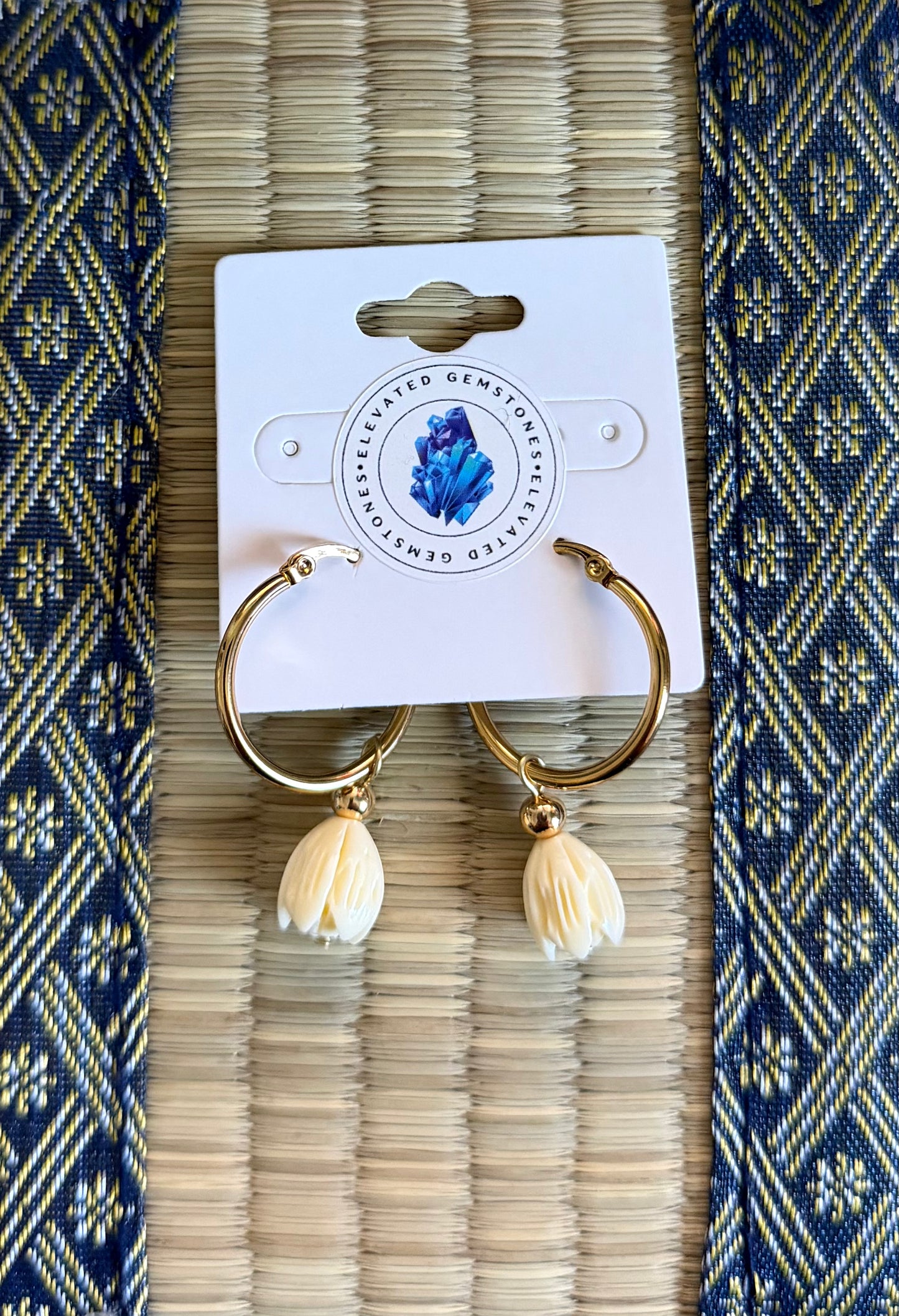 Pikake Jasmine Flower Hoop Earrings Stainless Steel