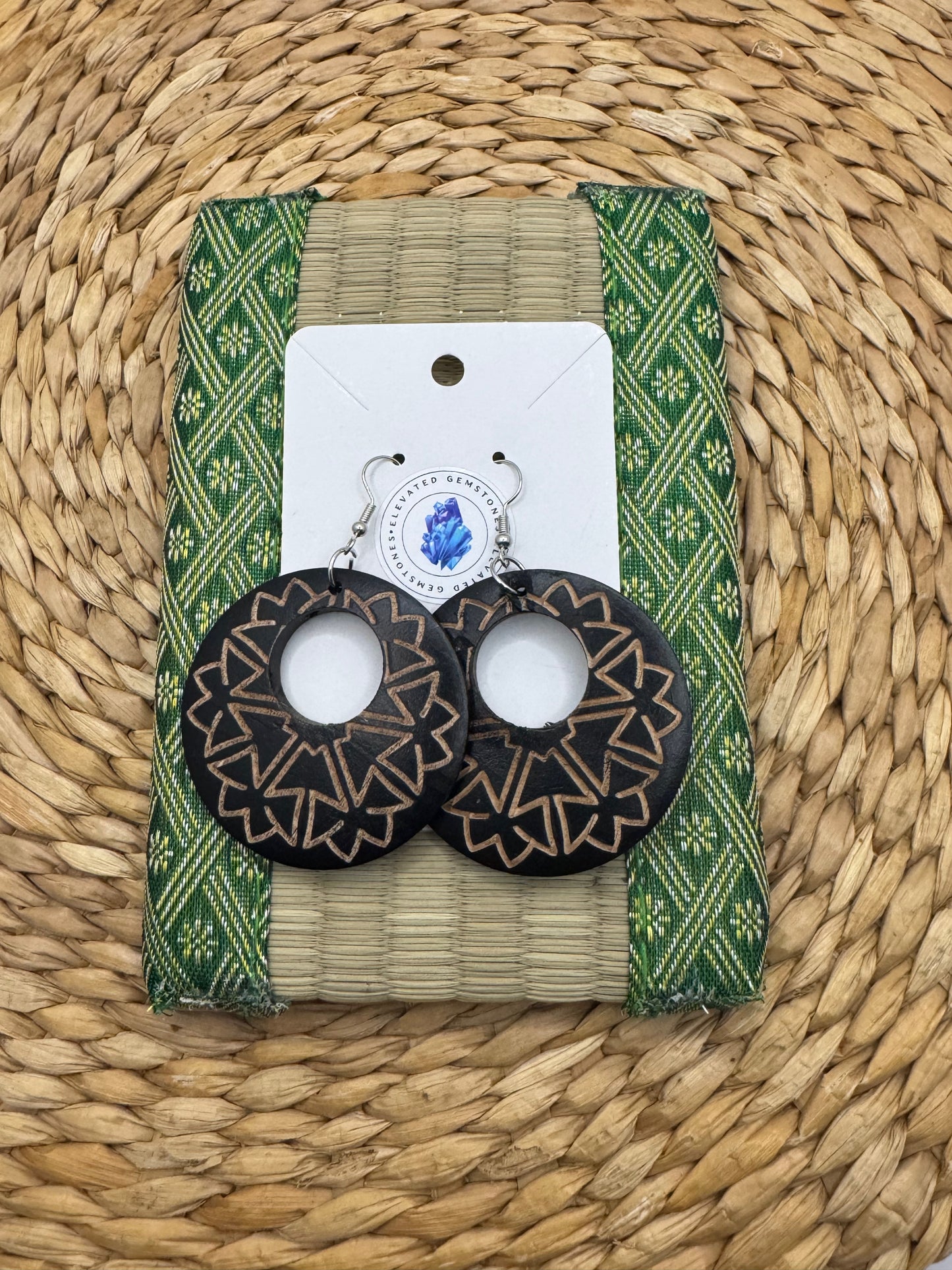 Tribal Round Wood Earrings