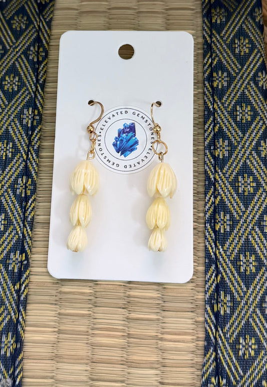 Pikake 3 Jasmine Flower Dangle Earrings