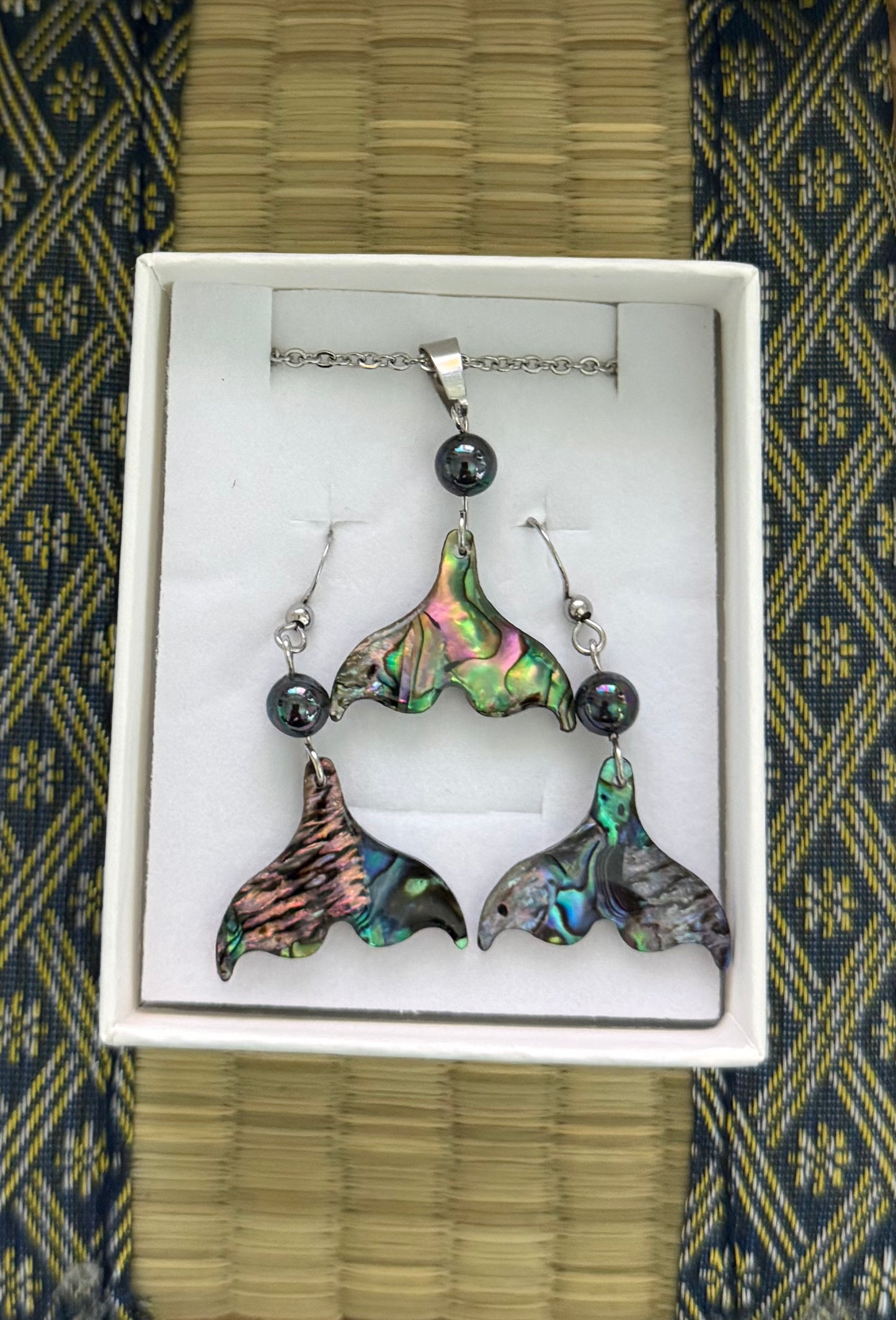 Peacock Abalone Mermaid Tail Jewelry Set