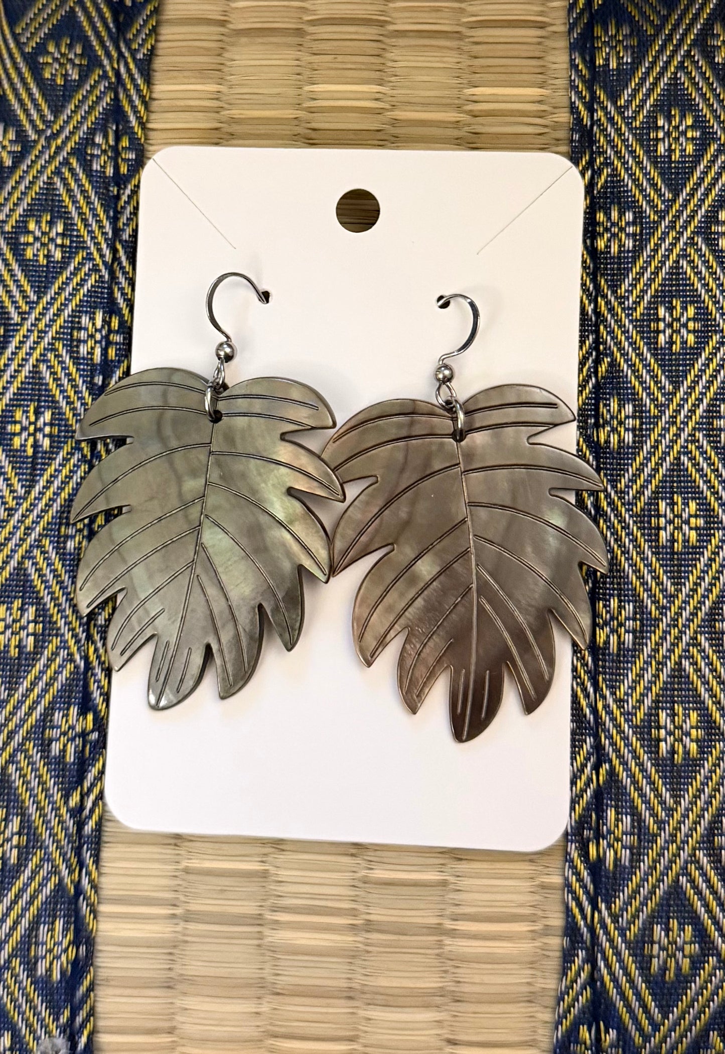 Black Shell Monstera Earrings
