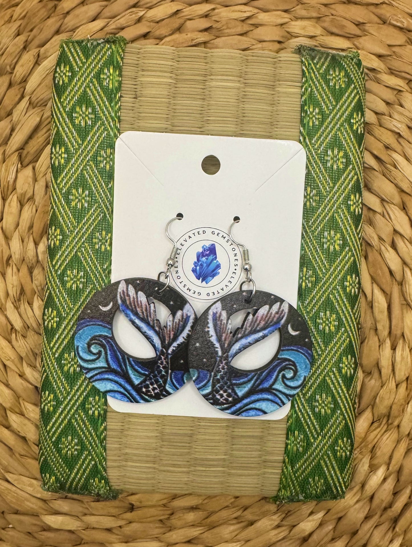 Mermaid Tail Wood Round Earrings