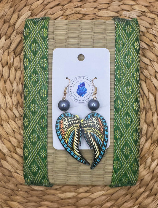 Blue Tribal Wing Earrings