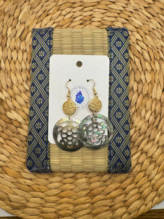 Black Shell Gold Turtle Earrings