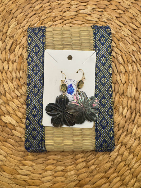 Black Shell Plumeria Earrings
