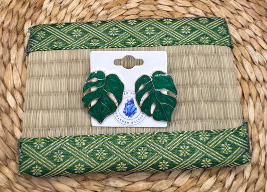 Green Monstera Leaf Earrings