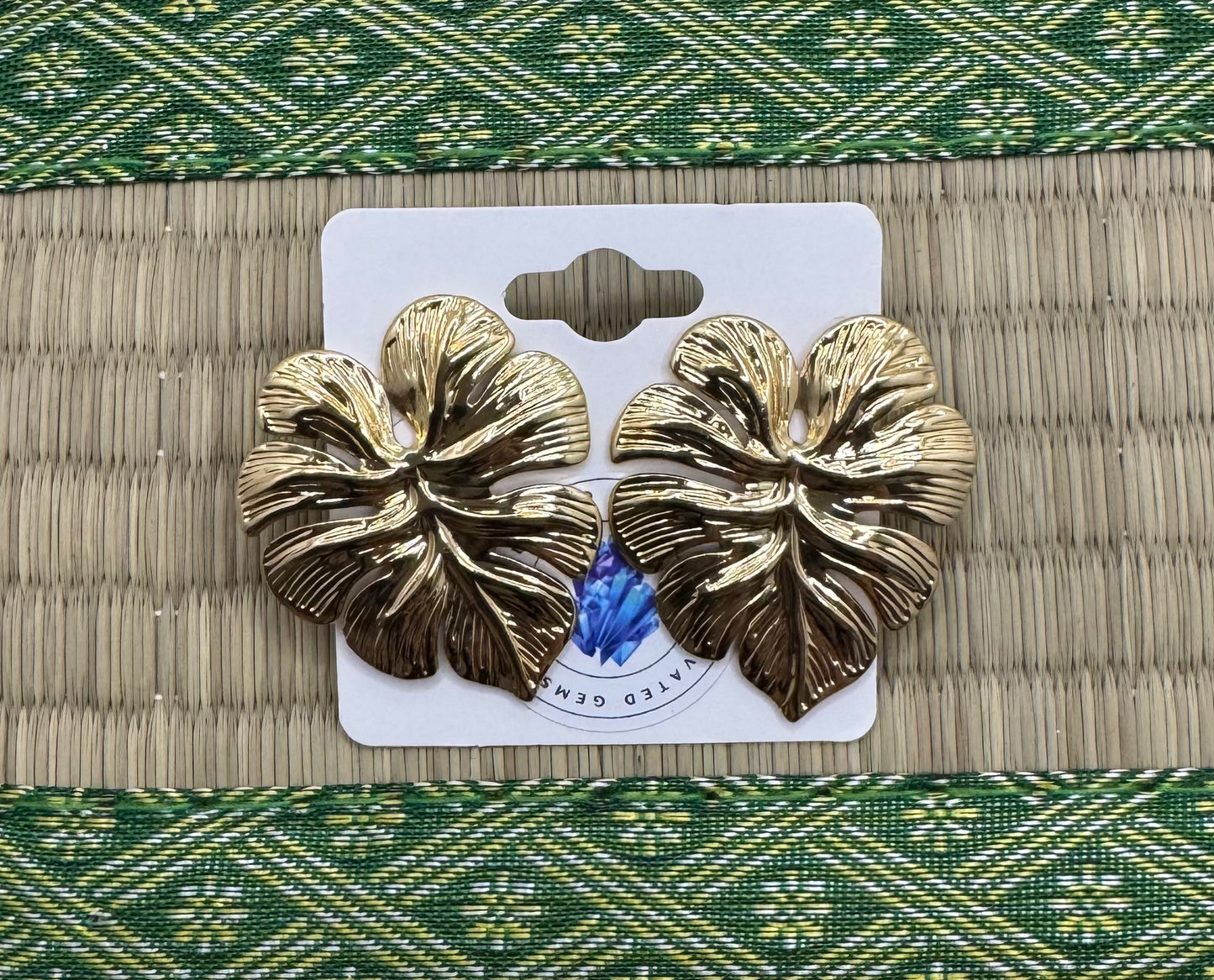Gold Monstera Stud Earrings