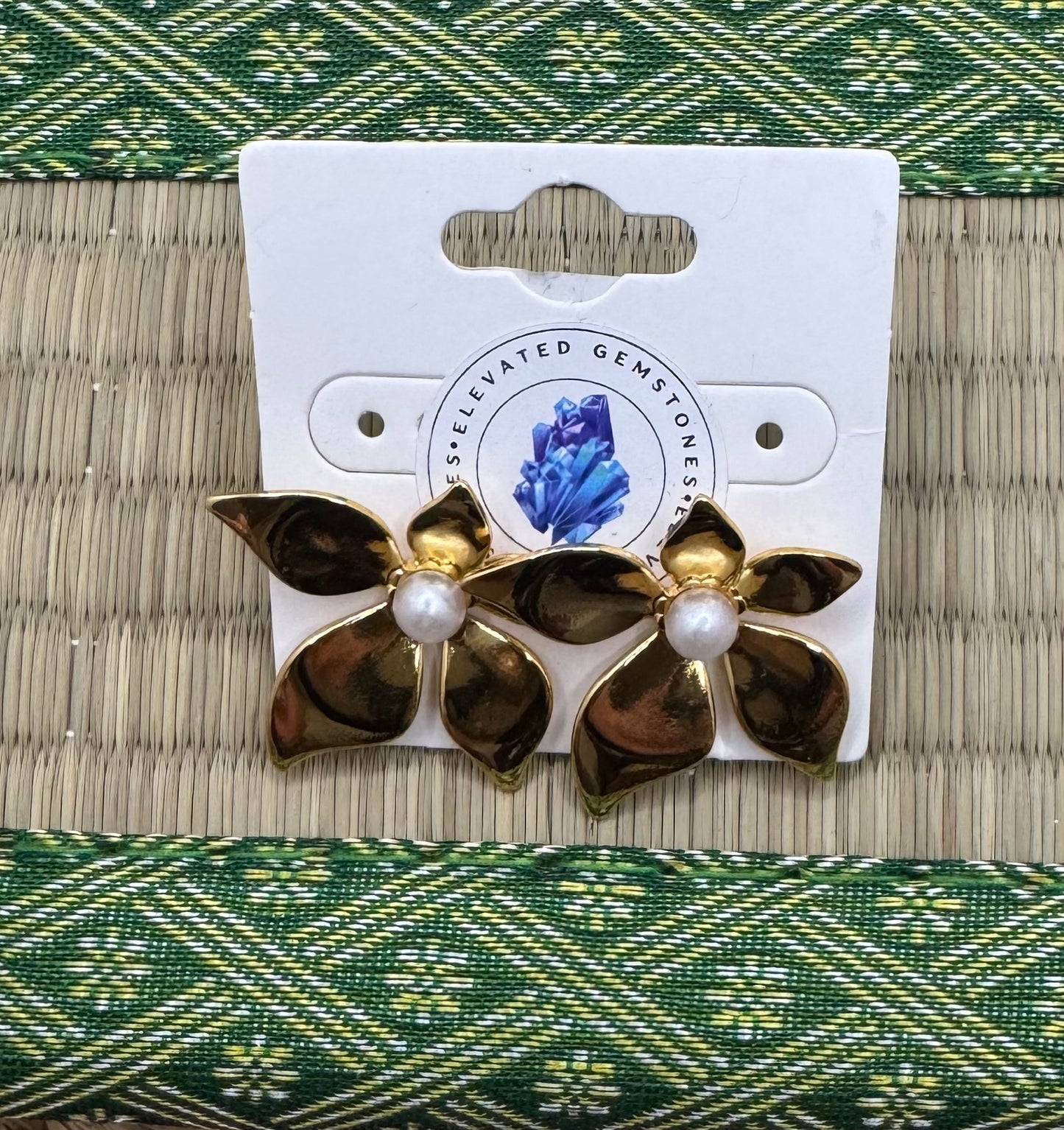 Golden Flower Pearl Earrings
