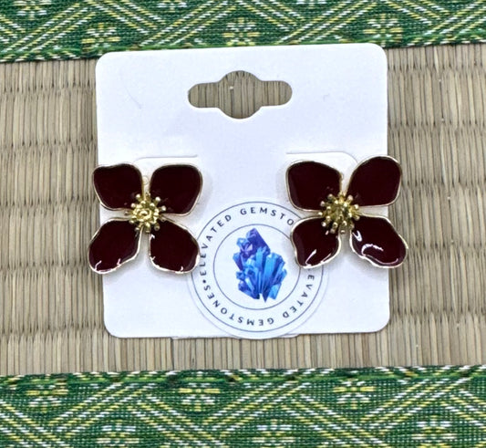Burgundy Flower Stud Earrings