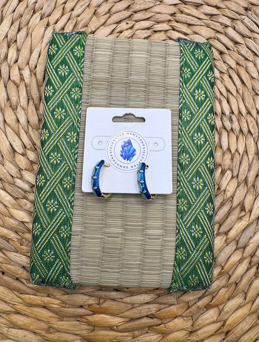 Blue Enamel Hoop Earrings