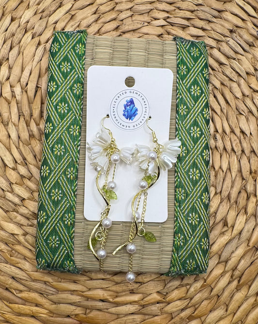 White Bell Pearl Drop Earrings