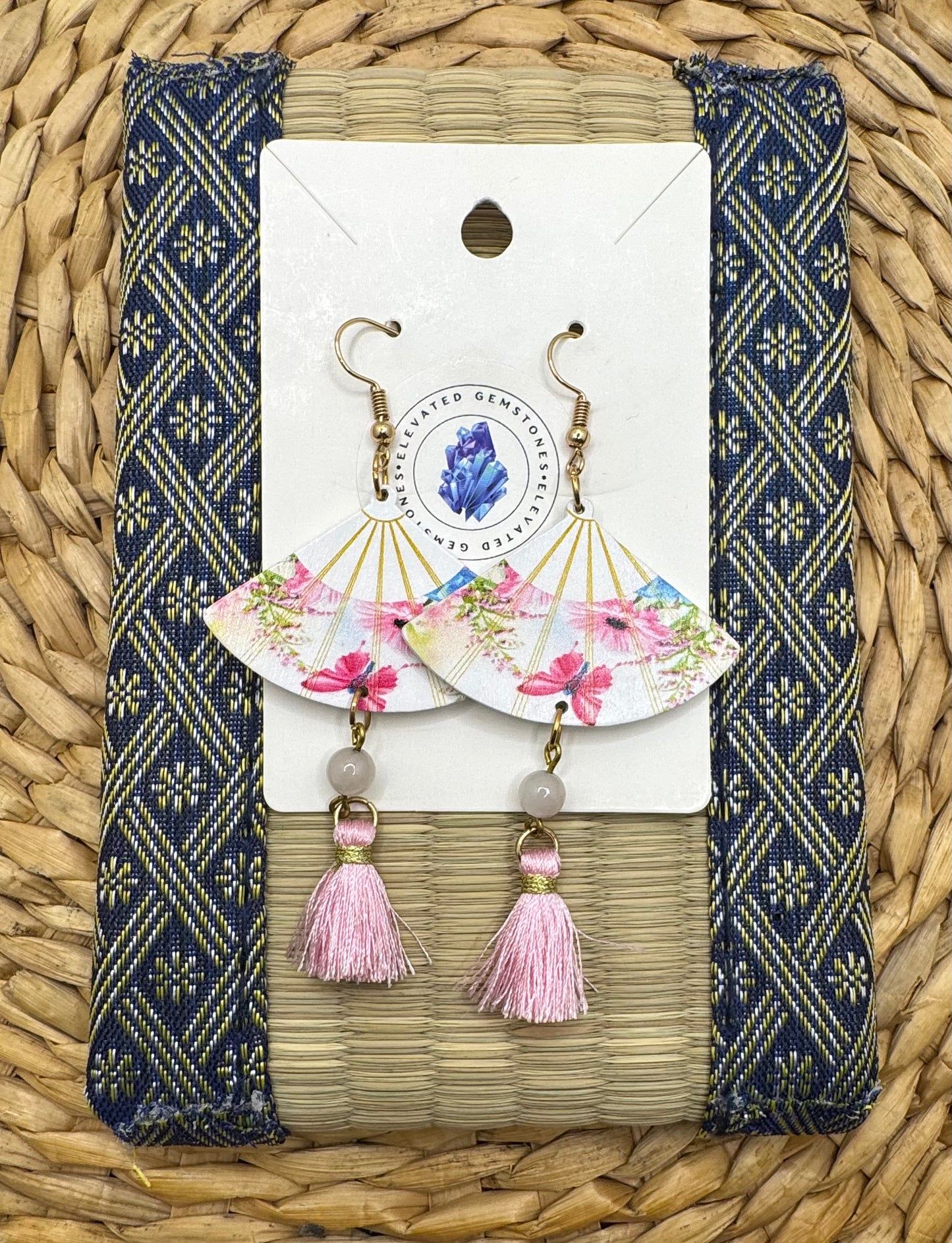 Pink Rose Quartz Fan Earrings