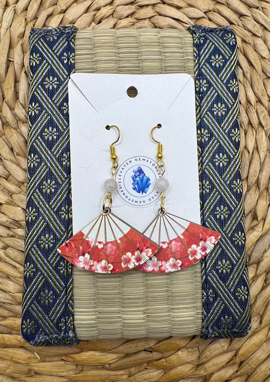 Red Rose Quartz Fan Earrings