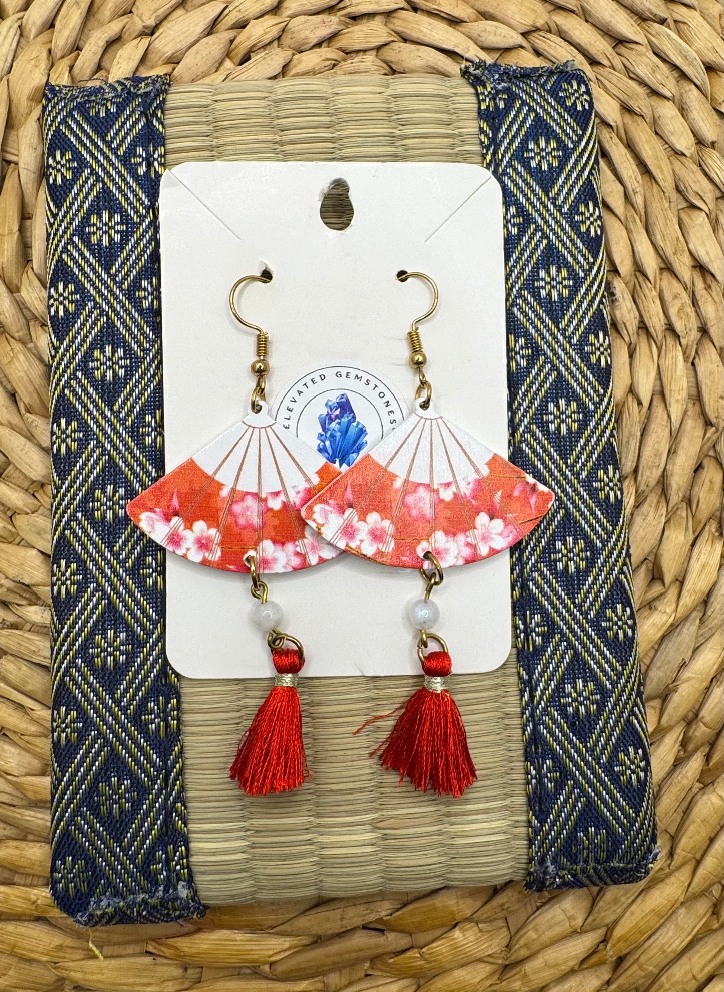Red Rose Quartz Fan Tassle Earrings