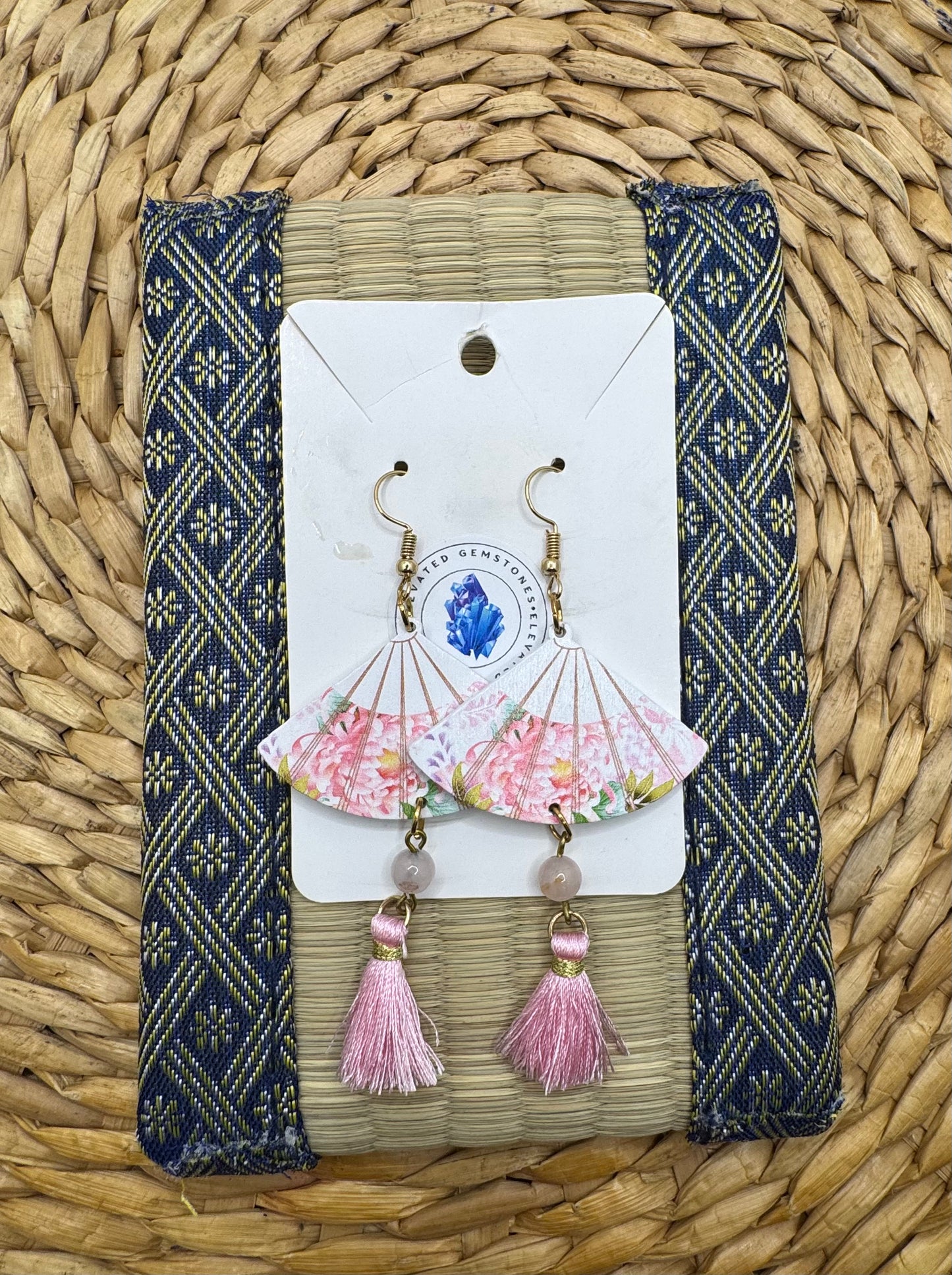 Pink Floral Quartz Fan Earrings