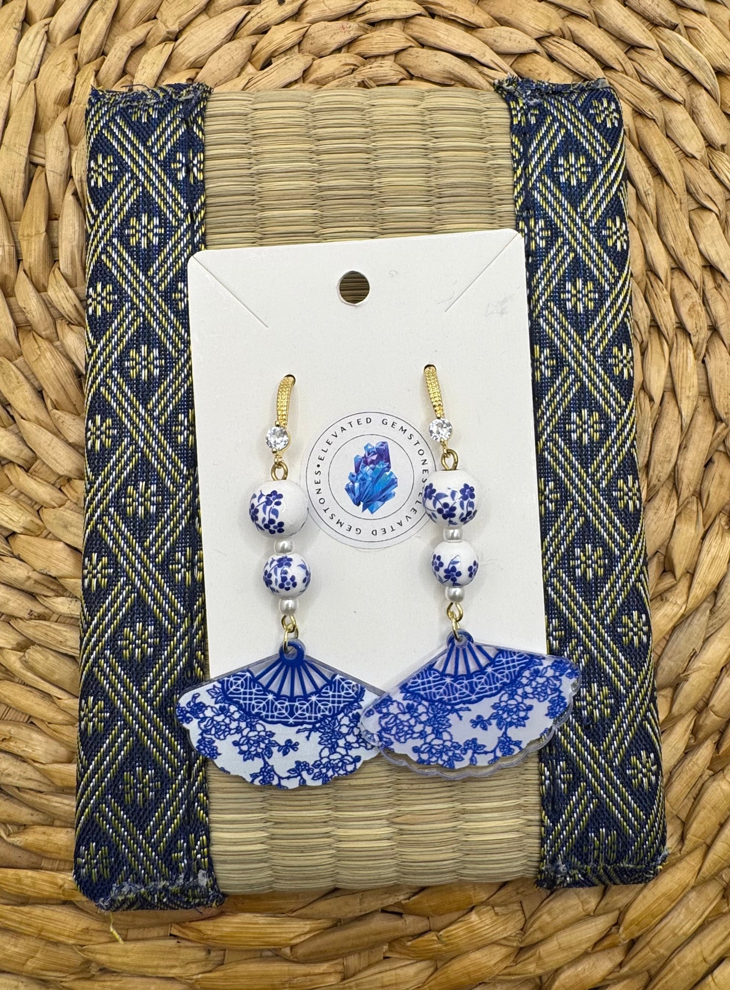 Blue & White Porcelain Fan Earrings