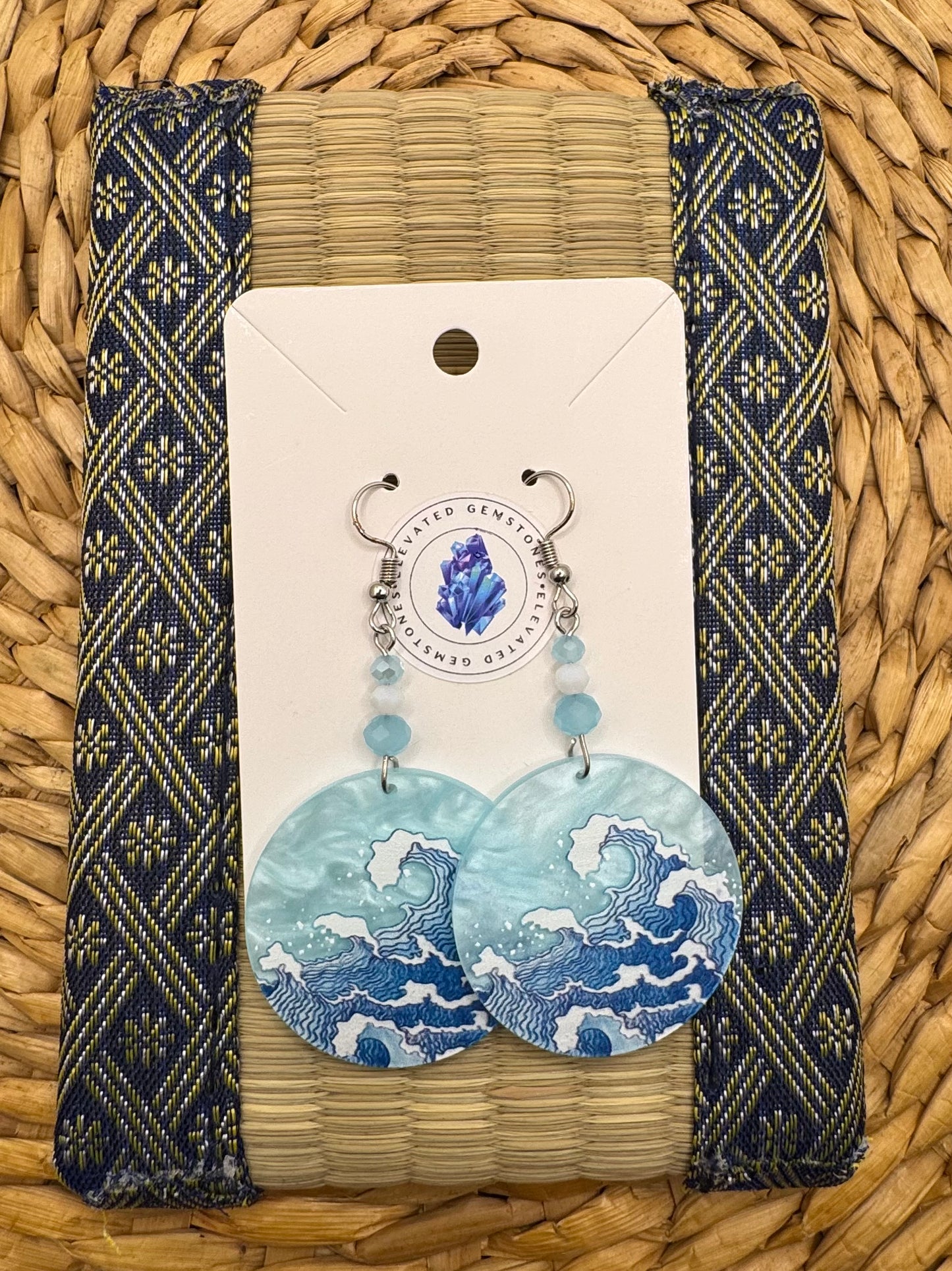 Baby Blue Ocean Wave Circle Earrings