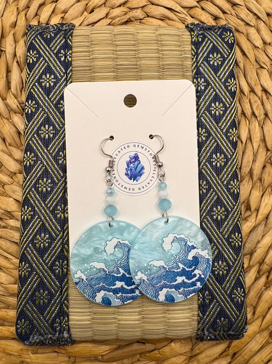 Baby Blue Ocean Wave Circle Earrings