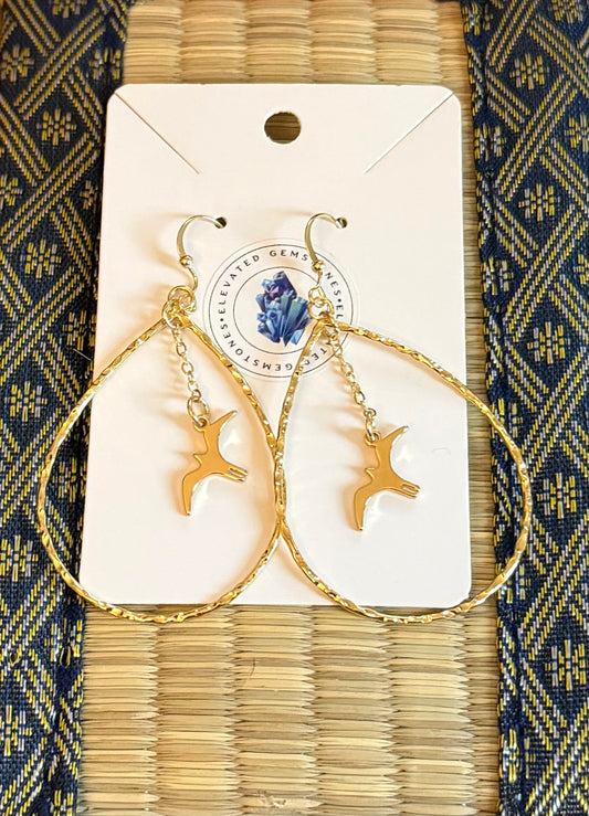 Bird Teardrop Hoop Earrings