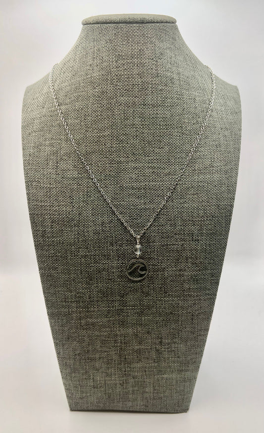 Silver Clear Quartz Wave Charm Necklace