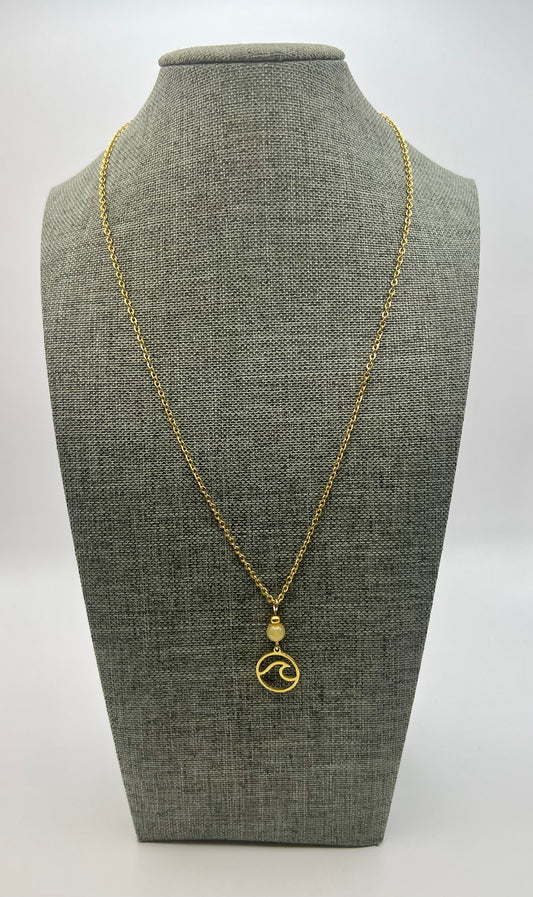 Gold Yellow Agate Wave Charm Necklace