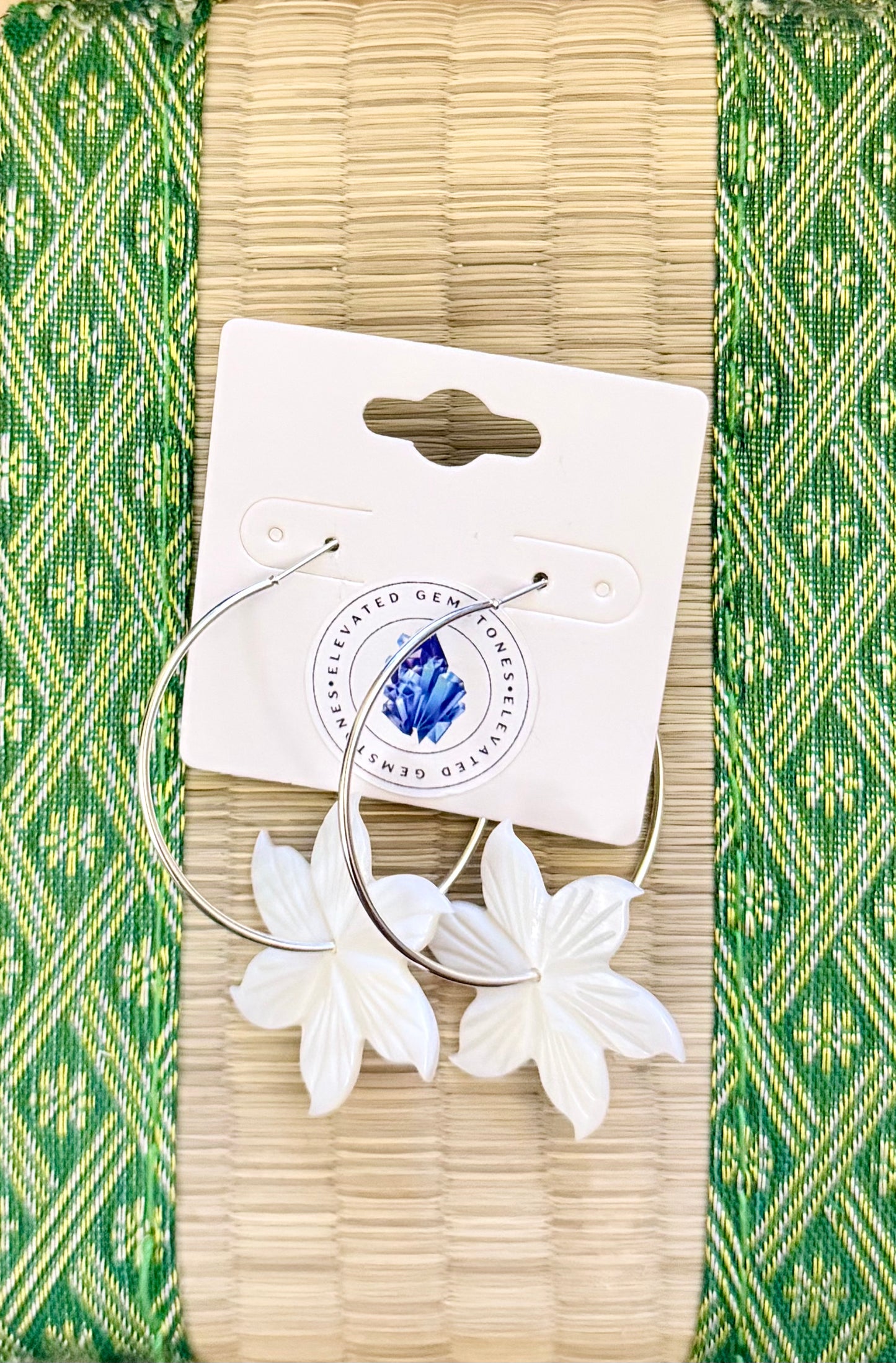 White Shell Flower Hoop Earrings
