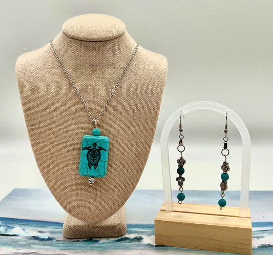 Blue Howlite Rectangle Jewelry Set