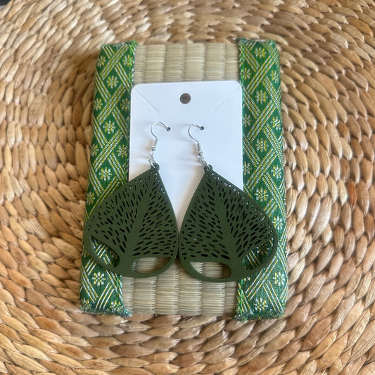 Green Teardrop Flower Earrings