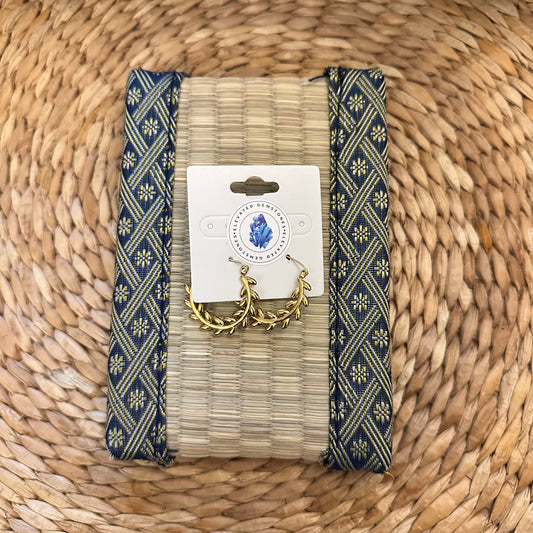 Single Leaf Stainless Steel Hoop Earrings