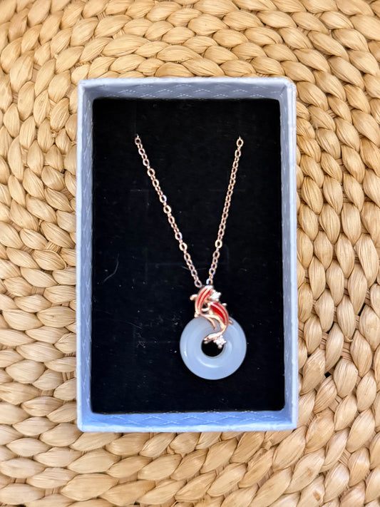 Red Koi Fish Moonstone Necklace