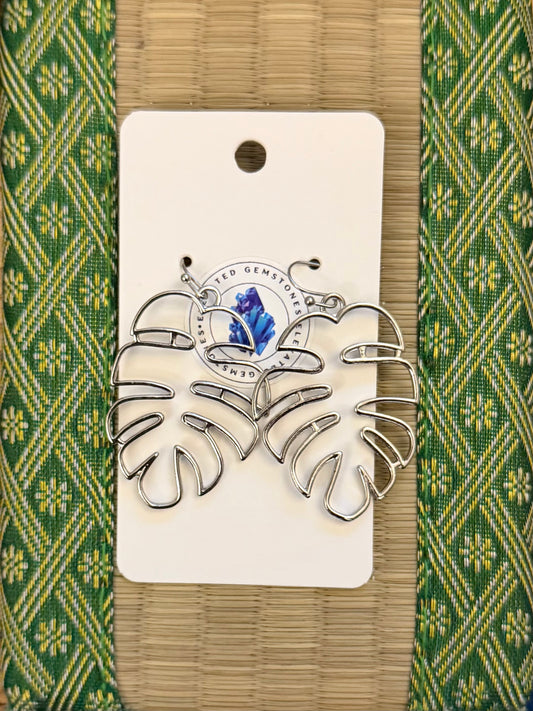 Silver Monstera Earrings