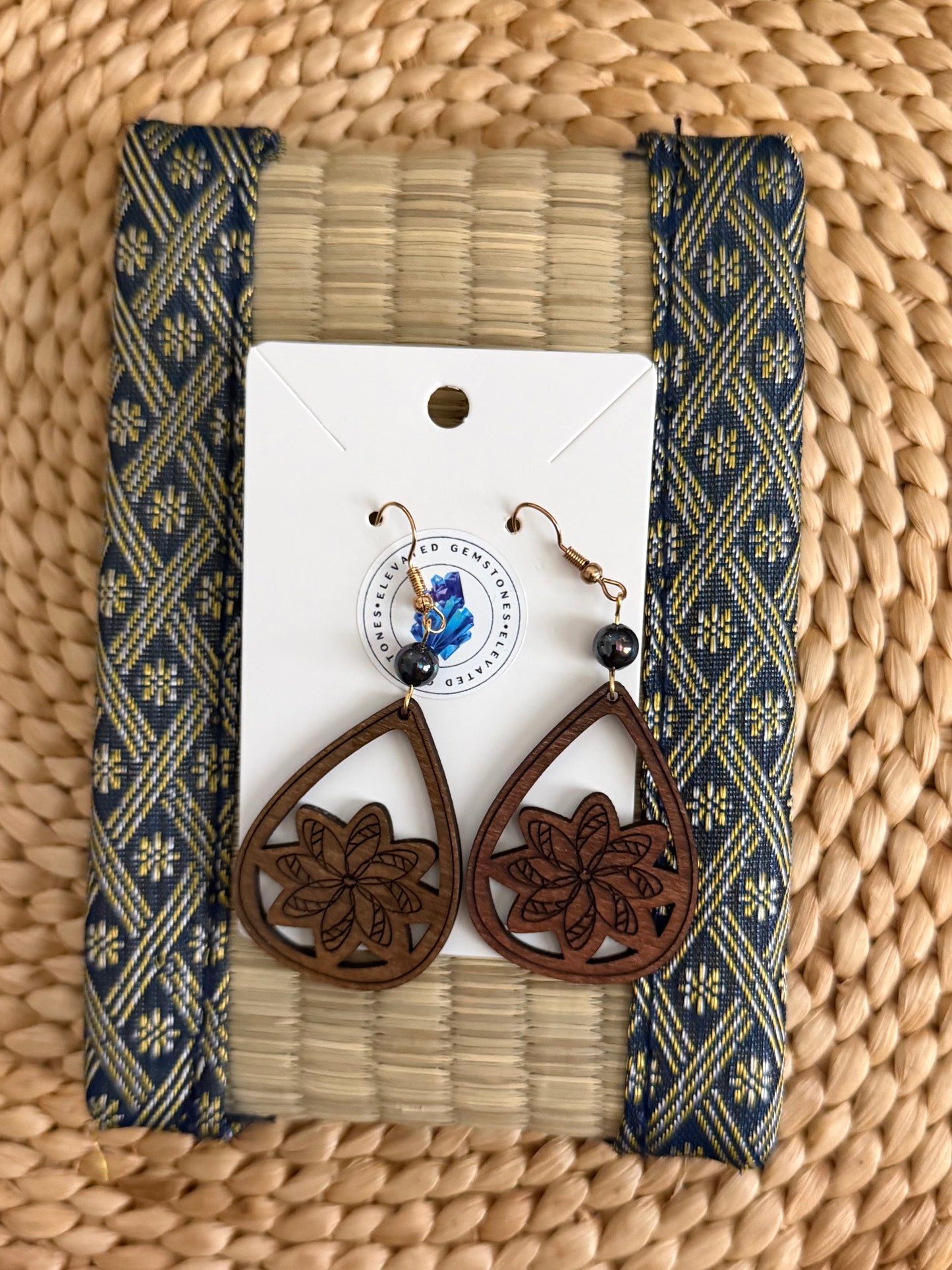 Peacock Pearl Wood Earrings