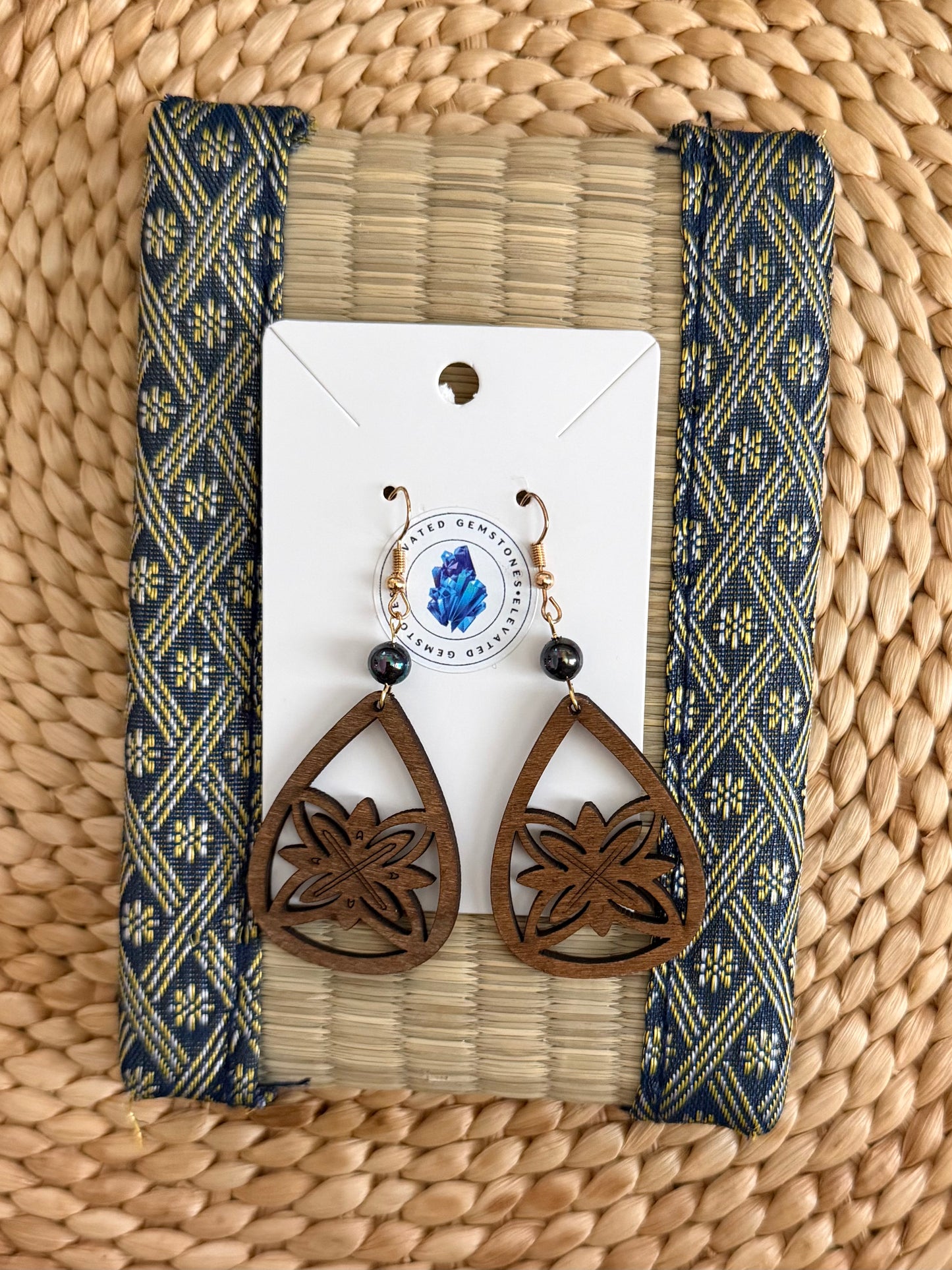 Peacock Pearl Wood Earrings