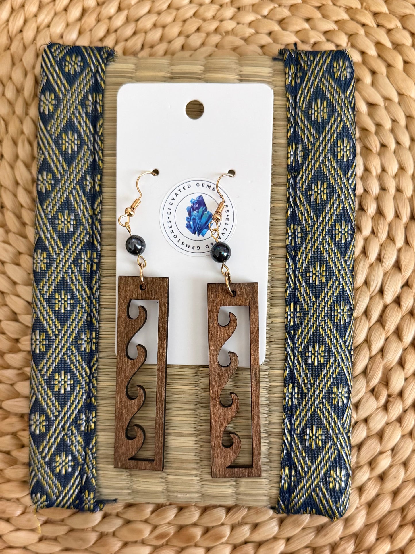 Peacock Pearl Wood Earrings