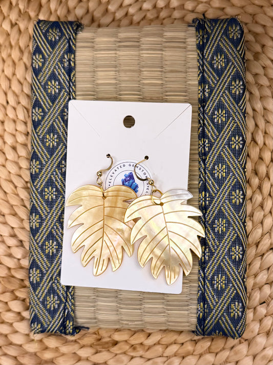 Yellow Mother Of Pearl Monstera Earrings