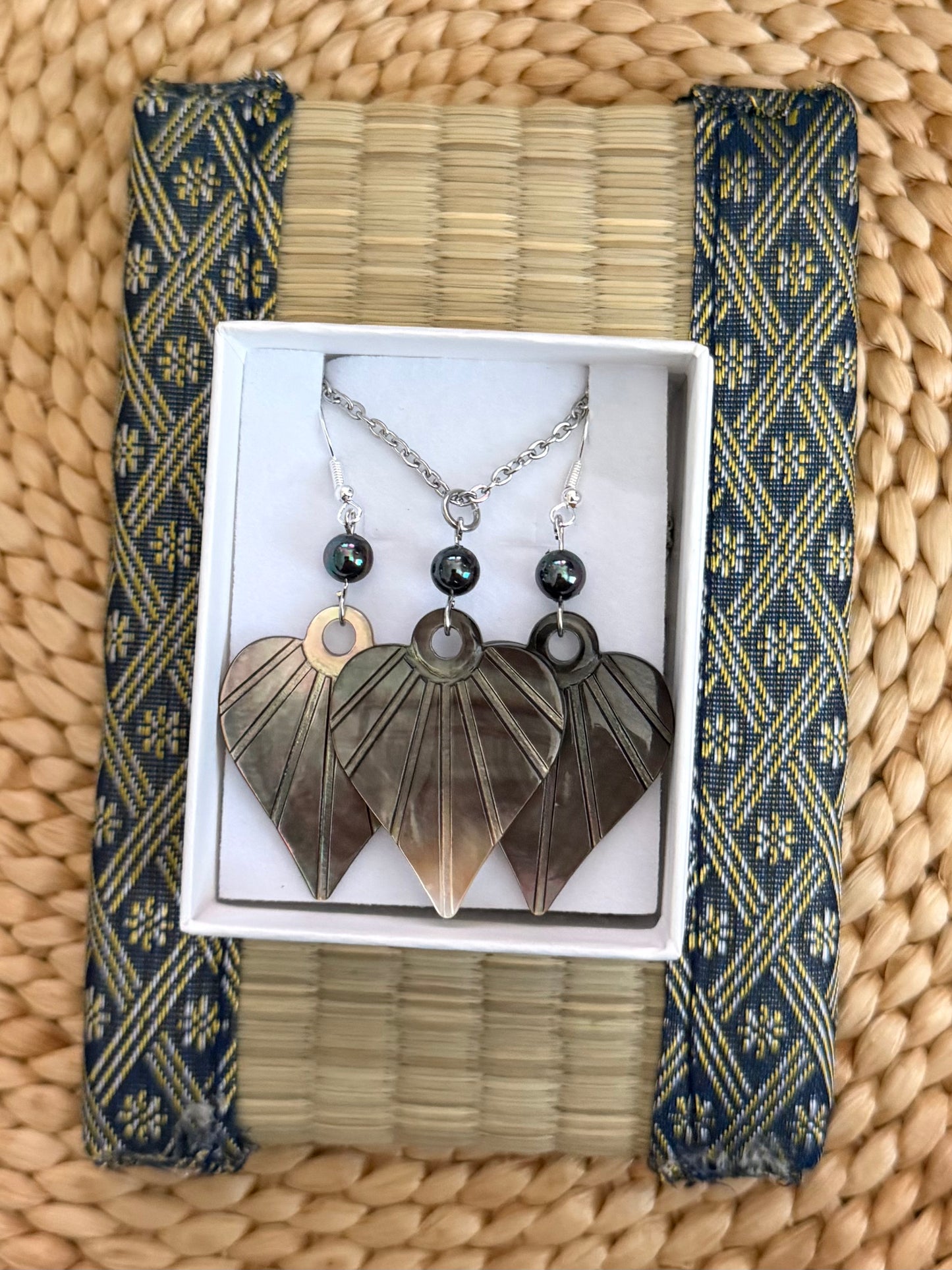 Peacock Abalone Leaf Jewelry Set 20"