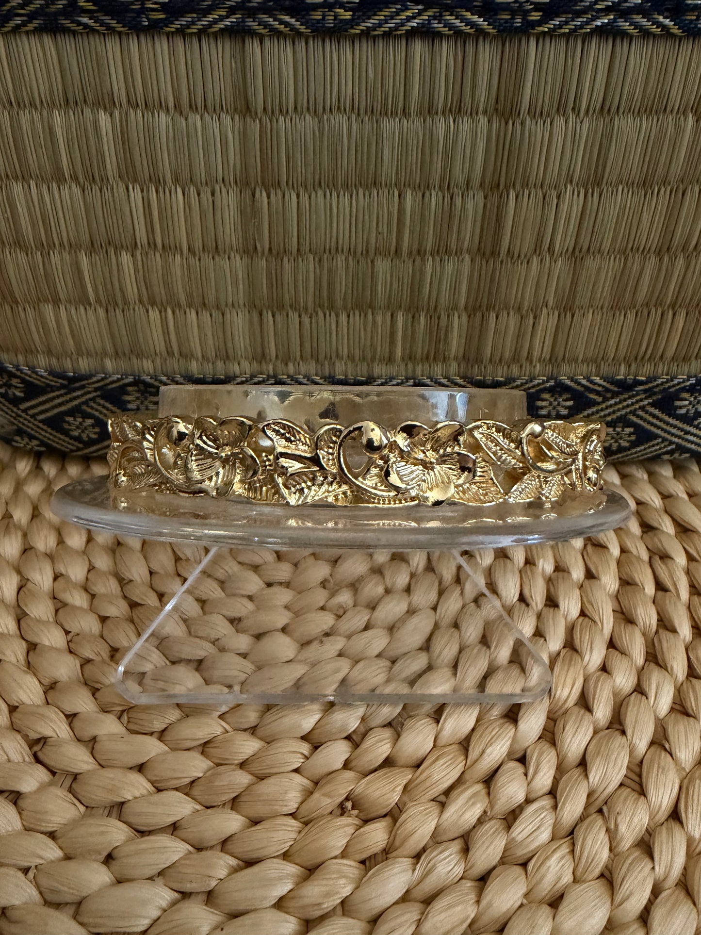 Gold Plumeria Hawaiian Bangle Bracelet