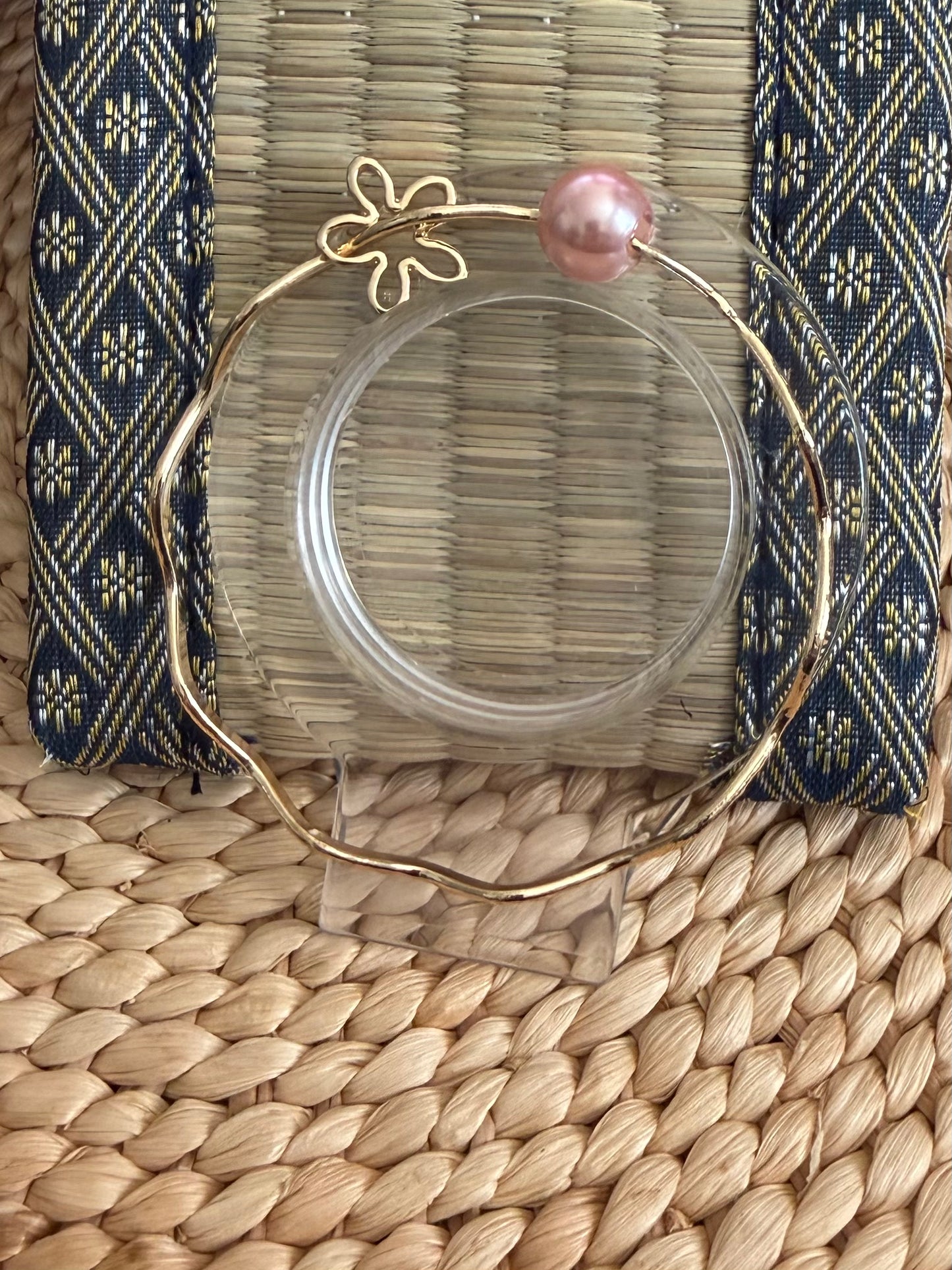 Flower Charm Pink Pearl Bangle