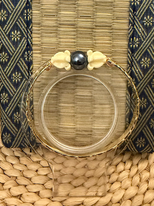 Gold Crown Pearl Bangle Bracelet